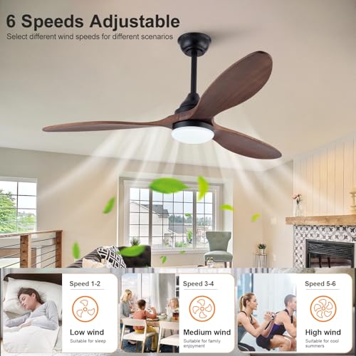 Image of Dimmable 52 Inch Outdoor Ceiling Fan with Light and Remote, 6 Speed DC Motor, Wood Ceiling Fans with Lights Black 3 Blade Outdoor Ceiling Fans for Patios, Indoor Ceiling Fan for Modern Living Room