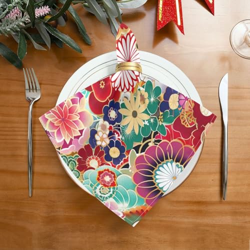 Servilletas de Tela Polyester con Flor Japonesa Juego 4 miniatura 2
