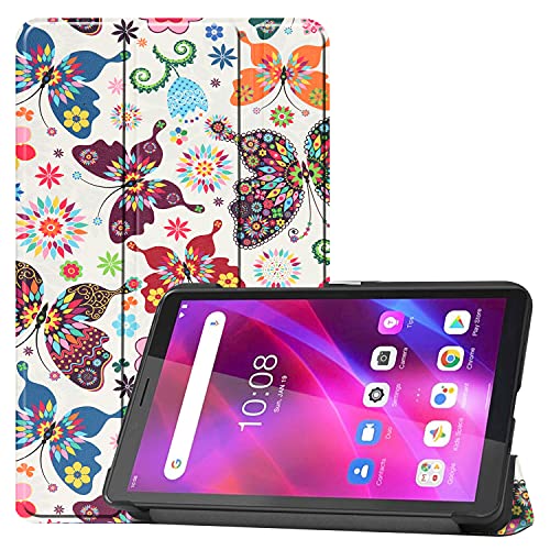 FTRONGRT Funda para Lenovo Tab M7 (3rd Gen) Funda, Slim Smart Cover Funda Protectora de PU Cuero,Función de Soporte incorporada， para Lenovo Tab M7 (3rd Gen) -Mariposa