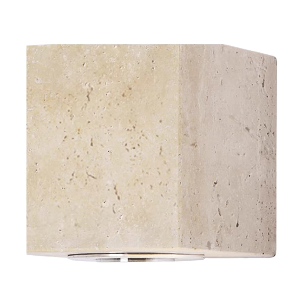 SHUANGZ Square Wall Sconce Industrial Vintage Stone Fixtures Yellow Travertine Lampshade Metal Base Indoor Wall Mount Light for Living Room,Dining,Bedroom,Stairs,Foyer,Large Bathroom Hardwired