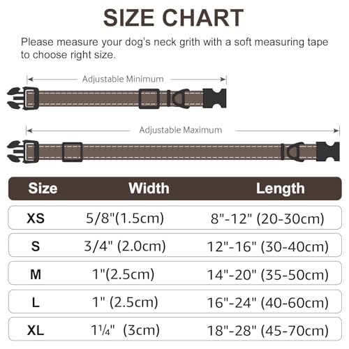 Image of Joytale Reflective Dog Collar, Soft Neoprene Padded, Metal D-Ring, Nylon Pet Collar Adjustable for Puppy and Small Dogs, Brown, XSmall
