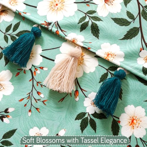Image of HOKIPO Sofa Cover Mat with Tassel for 1 /2 /3 Seater & L Shape Sofa | DIY Sofa Cover Set | Digital Printed Holland Velvet | 'Whispers of Nature' | 70(W) x 180(L) cm | Sage Floral Vine (IN-1122-D8)