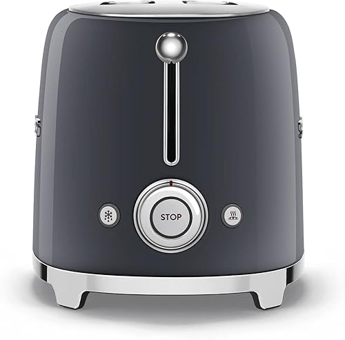 Miniatura 4 de Smeg Tostadora estética retro de 2 rebanadas de estilo 50, 6 ranuras extra anchas, color gris, TSF01GRUS