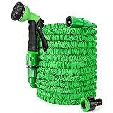 HGLCM Tuyau d'arrosage extensible de 7.5m/15m/22.5m/30m/37.5m tuyau d'arrosage extensible 3 fois, tuyau magique flexible, anti-fuite, léger et facile à ranger(Vert,7.6m)