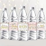 Colarr 72 Pcs Pink Baby Shower Water Bottle Labels Pink Gold Flower Water Bottle Wrappers Stickers Waterproof Self Adhesive Label for Girls Gender Reveal Birthday Baby Shower Party Decoration Supplies