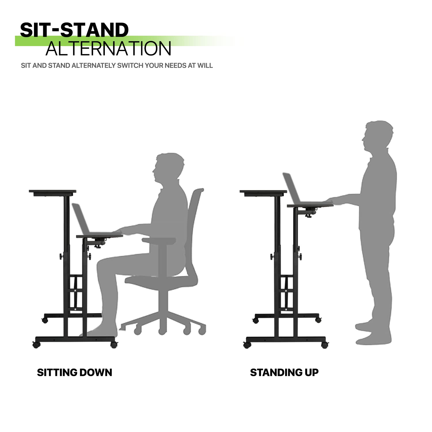 Magshion Standing Desk with Wheels Height Adjustment from 28 to 46 Sit to Stand Up Mobile Computer Desk — view 7