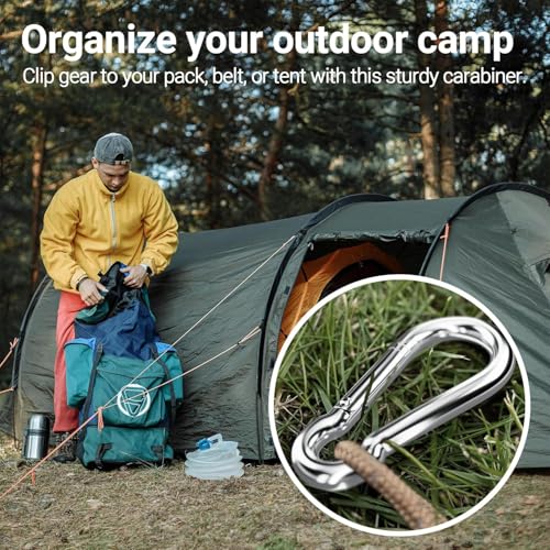 Image of sprookber Stainless Steel Spring Snap Hook Carabiner - 304 Stainless Steel Clips, Set of 6