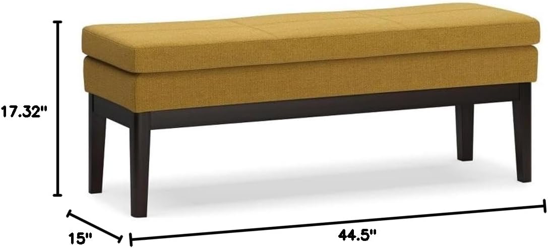 Pemberly Row 45" Wide Upholstered Ottoman Bench, Linen Fabric, Solid Wood Frame and Legs, Mid-Century Design, Multi-Functional Entryway, Living Room or Bedroom Seating
