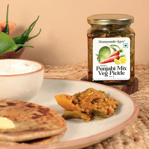 Image of Homemade Love Punjabi Mix Vegetable Pickle in Mustard Oil (250g) | Premium Homemade Pickle crafted with mix of Carrots Raw Mango Green Chilli Lemon and Seasonal Vegetables | No Artificial Preservatives | Tangy & Spicy homemade achar