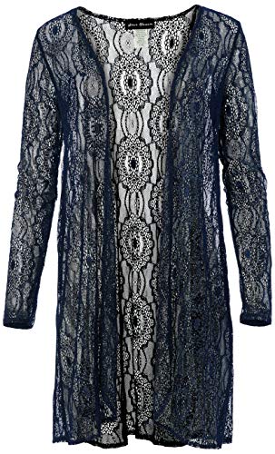 Star Vixen Women's Long Sleeve Open Front Cardigan, Navy, Petite/Large