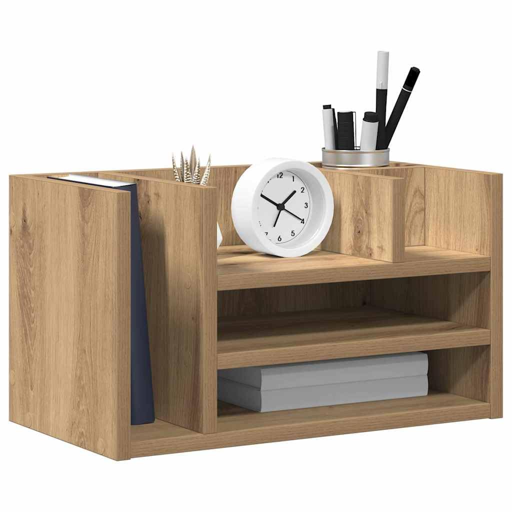Organizer da scrivania nero effetto quercia in legno, 44,5 x 24 x 25 cm, ripiano per ufficio postazione di lavoro con scomparti, conservazione ordinata per documenti, documenti e documenti