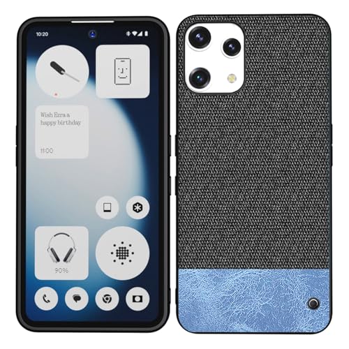 Image of Kapa Soft Fabric & Leather Hybrid Protective Back Cover for Nothing Phone 3A LITE | Shockproof Slim Hard Anti Slip Back Case (Black,Blue)