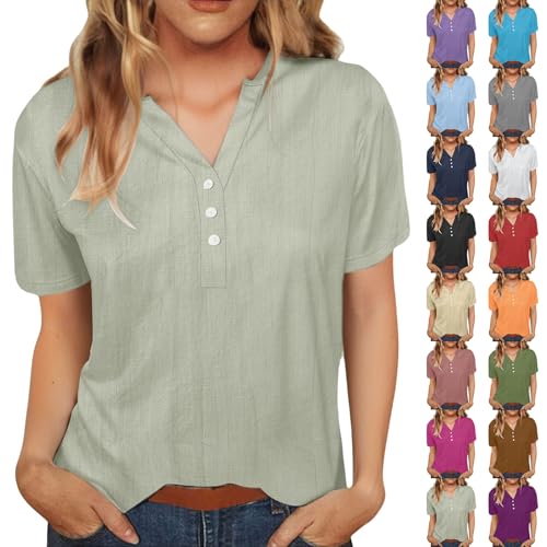 Blusa de muselina para mujer, camiseta larga de gran tamaño, manga corta, blusa de lino, cuello en V, camisa de lino, monocolor, camiseta de lino, camiseta de verano, camiseta de lino, túnica, blusas