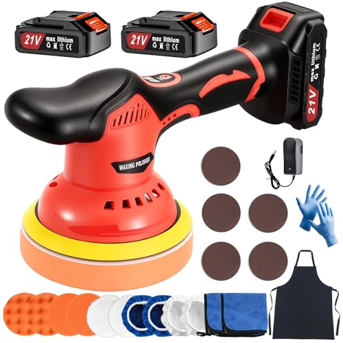 Polisseuse Voiture Sans Fil, 21V Polisseuse Orbitale Voiture 6 Pouces, Lustreuse Polisseuse Voiture Sans Fil ave 2 Batteries, 8 Vitesses 5500rpm Mini Polisseuse pour le...