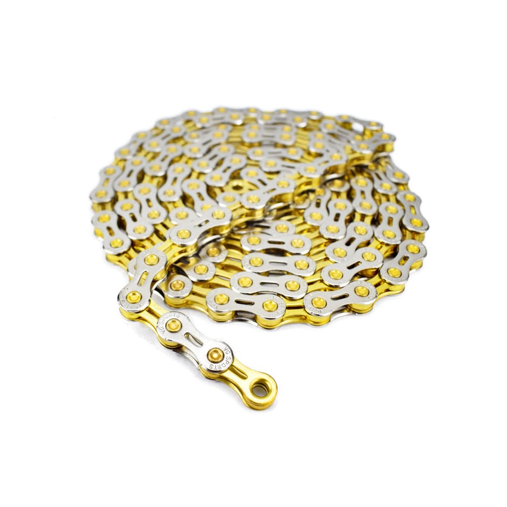 VG SPORTS Cadenas de bicicleta de 6/7/8/9/10/11/12 velocidades, medio huecas/completas, ligeras, para bicicleta de carretera, MTB/BMX, plata, oro, titanio, arco iris