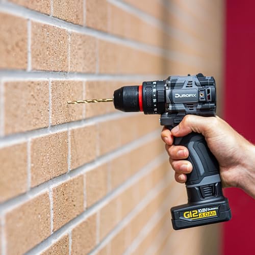 Durofix G12 Akku-Bohrmaschine, 50Nm Kombi-Bohrschrauber, 1.800RPM 2-Gang bürstenloser Motor, 20+3 Drehmomenteinstellungen, 3/8 Bohrfutter und LED-Licht, 1 x 12V 4.0Ah Akku, Ladegerät und Tragetasche