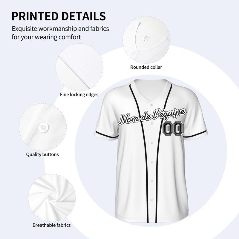 Maillot de Foot personnalisé Jersey Baseball Homme avec Prénom Logo Cadeau Personnalisable S-4XL