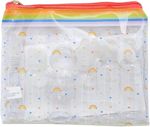 MIAMICA Kit de botellas de viaje y neceser para mujer, 12 piezas, arcoíris (M31771), Arco iris, Kit de botellas Tsa