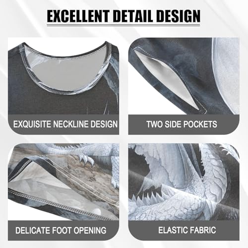 ALAZA Black White Dragon Egg Pajamas Set Short Sleeve Cotton Sleepwear Summer Pjs 2 Piece 5-14Y4