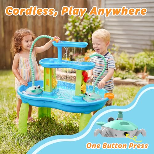 Image of Water Table Pump, 5400mAh Rechargeable Crab Water Pump for Water Table with 3 Modes Sprinkler, 8 Hours Non-Stop Fun Summer Outdoor Water Toys Outside Water Play Table Accessories for Kids Toddlers