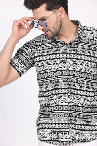 Image of CVC Fashion Men's Printed Button-Down Shirt - Aesthetic Regular Fit Half Sleeve Casual Shirt for Men, Ideal for Summer & Beach Wear