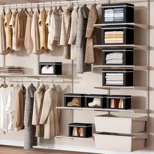 Image of Homsorout Storage Bins with Lids - Small Fabric Organizers with Window, Collapsible Storage Bins for Clothes, Decorative Closet Organizers for Towels, Tshirt, 4 Pack, Black