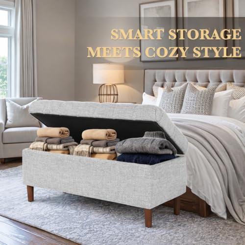 Image of HomePop 40 inch Ainsley Button Tufted Storage Bench - Gray Woven
