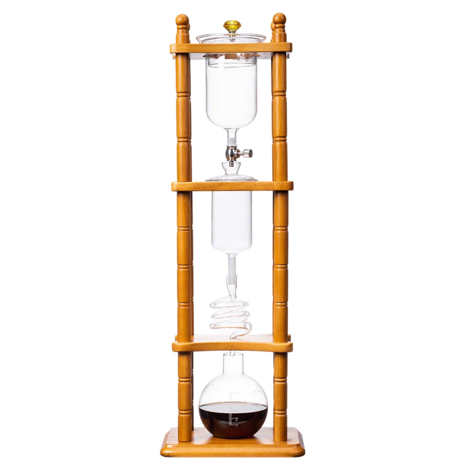 Cafetera Cold Brew Tower, Máquina De Café Helado Con Válvula Ajustable, Estructura Recta De Madera, Jarra De Vidrio De 720 Ml - Prepara De 5 A 7 Tazas, Extracción A Baja Temperatura Y Velocidad