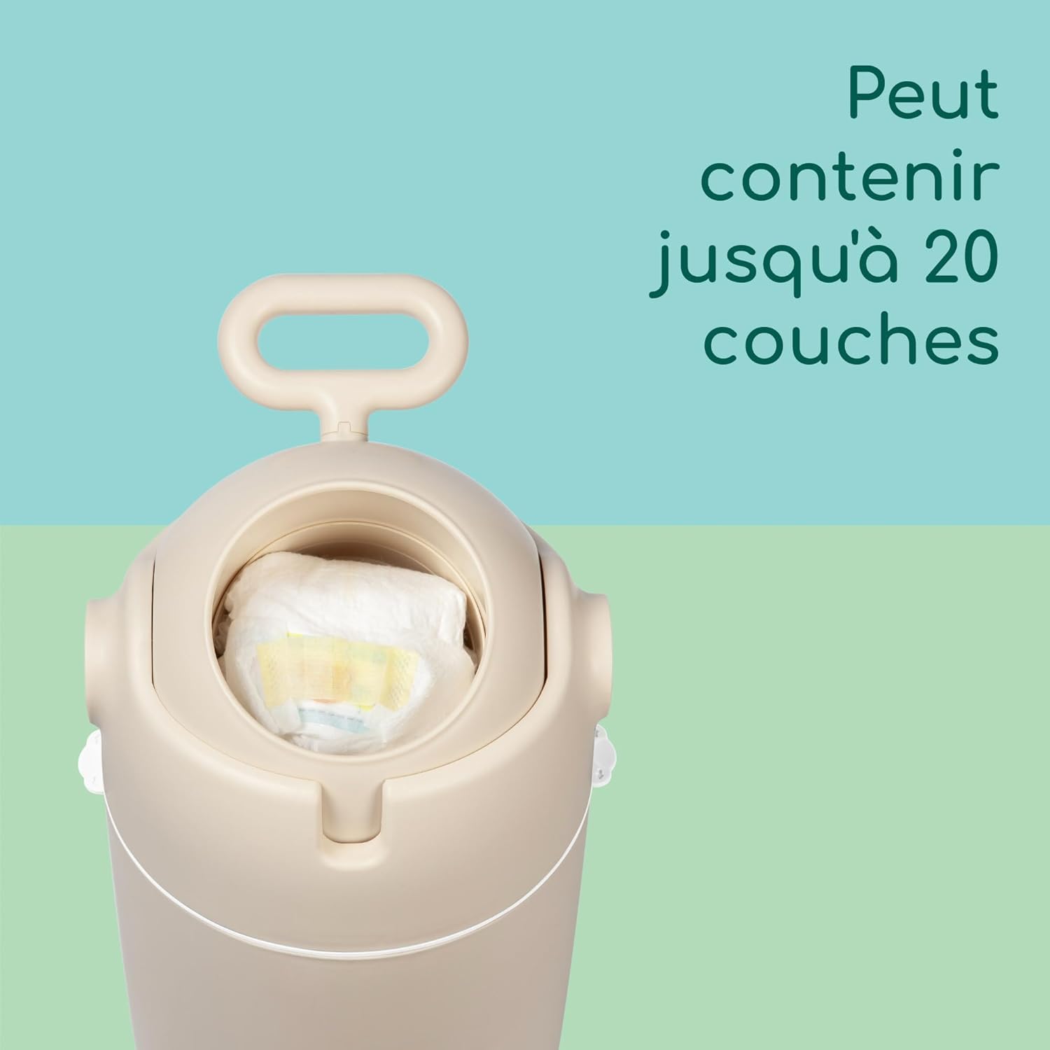 Bebeconfort Poubelle à couches anti-odeur taille M, Couvercle anti-odeur, Compatible avec tout sac poubelle, Peut contenir jusqu'à 20 couches, Utilisation à une main, Facile à nettoyer, Sand