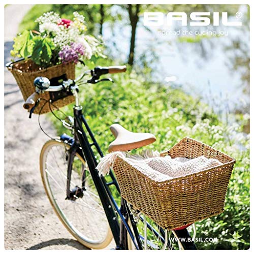 Basil Cento Fahrradkorb – Hinterrad – Rattan Look – wetterfest – Kunststoff – 47×47×22 cm – Seagrass