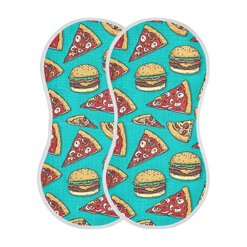 xigua Cartoon Pizza Baby Burp Cloths for Newborn Boys and Girls 4 Pack, Soft & Absorbent Cotton Baby Burp Cloth, Baby Washcloths, Newborn Towel, Burp Rags2