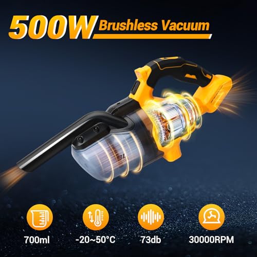 Image of Cordless Vacuum Compatible with DeWalt 20V Battery, 5 in 1 Brushless Vacuum Cleaner with 50KPA 500W Powerful Motor, 50 CFM Portable Hand Vacuum for Home Wood Floor, Car (Battery Not Included)