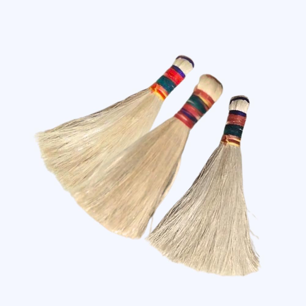 Mini Banana Fiber Puja Broom (6-Inch) - Pack of 3 Phool Jhadu for Mandir, Altar, and Laxmi Pujan Soft Small Dusting Brush for Cleaning lampshade Gas Stove Keyboard Incense Ash & Debris-picture-16