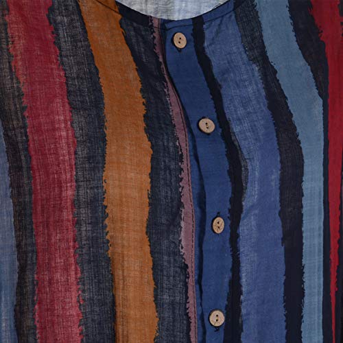 FIOMVA Men's Muslim Dresses Long Sleeve Striped Henley Shirts Kaftan Muslim Long Gown Thobe Robe for Men4