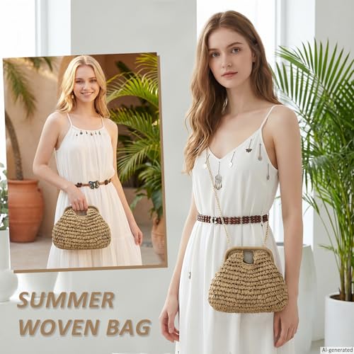 Image of Beurlike Straw Clutch Purses for Women Crossbody Vacation handbags Woven Boho Pouch bags summer Beach Evening Bags