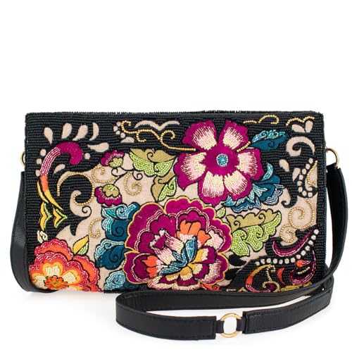 Mary Frances Last Tango Beaded Handbag Floral Embroidered Novelty Evening Clutch Crossbody Purse with Swirl Detailing, Multicolor