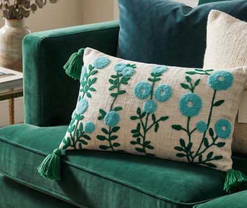 Image of Furnistitchs Boho Rectangle Cushion Cover 12x20 inches | Handmade Decorative Throw Pillow Case | Bohemian Home Decor Sofa Bed Cushion Cover Living Room Bedroom (1, Aqua Buds, 12x20 inches)