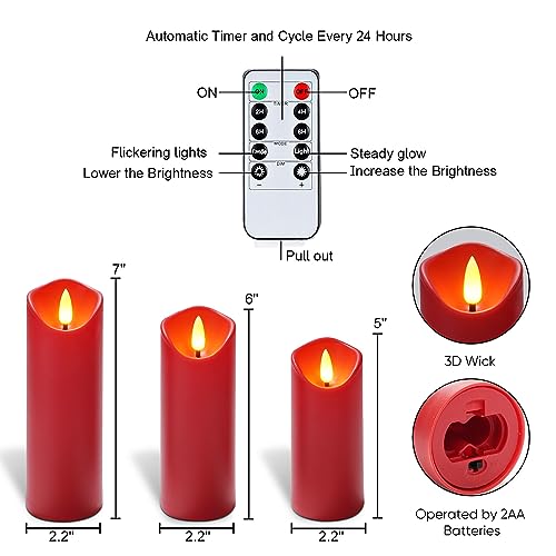 Image of Homemory Christmas Flameless Candles, Battery Operated Candles with Remote Timers, Electric Fake Candles for Home, Christmas Decoration, Made of Plastic, Red /Burgundy, Set of 9
