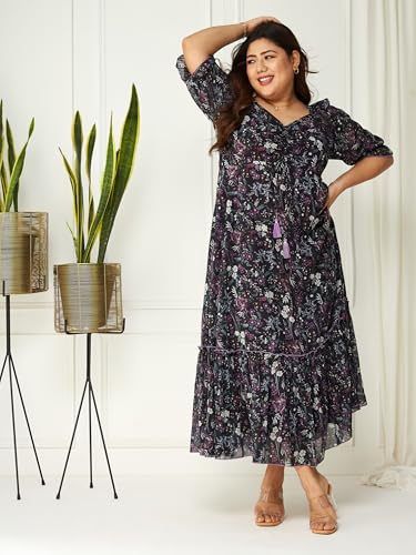 Image of Miss Chase A+ Women's V-Neck Three-Quarter Sleeve Floral Wrap Chiffon Midi Dress