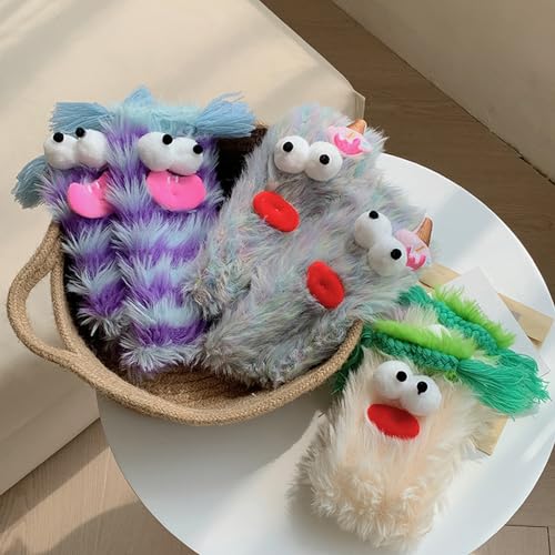 Image of Coral Velvet Cartoon Monster Funny Socks: 3D Novelty Warm & Cozy Fluffy Silly Socks for Women