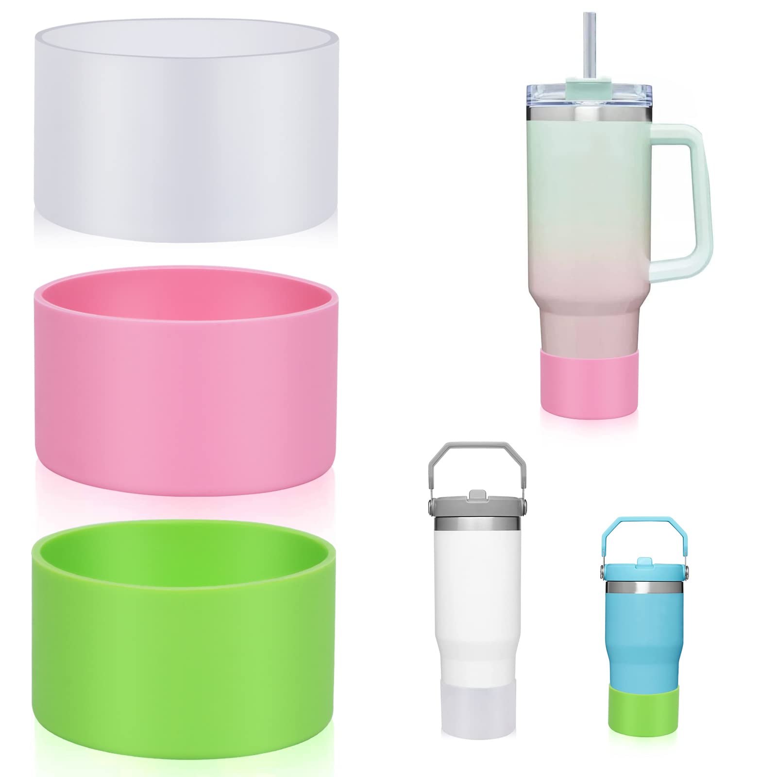 yazi3 Pcs Silicone Bumper Boot for Stanley Quencher Adventure 40oz & Stanley IceFlow 20oz 30oz, Reduces Noise Protective Silicone Water Bottle Bottom Sleeve Cover Compatible with Stanley Tumbler