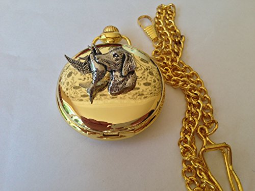 Montre de gousset quartz homme avec gravure labrador et canard et boîte cadeau