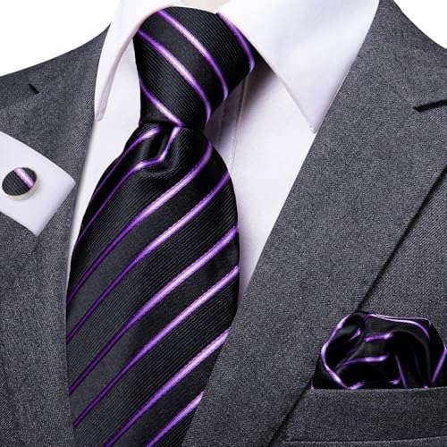 Image of Dubulle Silk Ties Set for Men Formal Paisley Striped Necktie Pocket Square Cufflinks 3PCS Sets Wedding Business Party