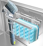 Sponge Brush Holder, YASONIC Adhesive 2-in-1 Sink Caddy, Aluminum Rustproof Waterproof Sink Storage...