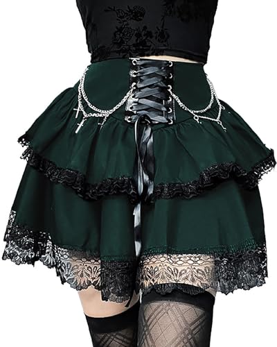 TSMNZMU Womens Gothic Mini Skirts High Waist Punk Grunge Pleated Skirts Harajuku Lolita Skirt Mall Goth Emo Skirt