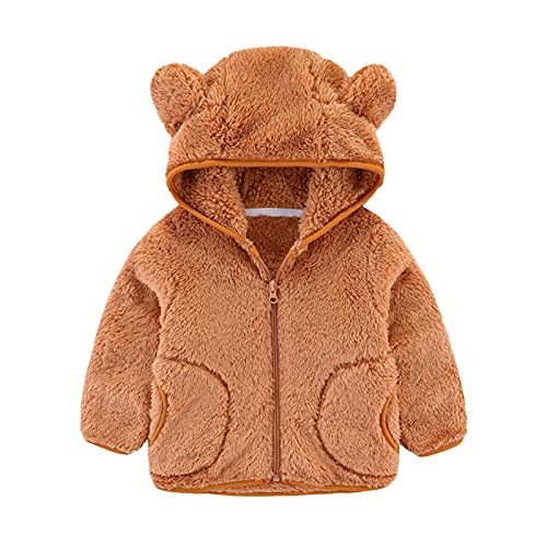Kids Fleece Sweatshirt Jacket Long Sleeve Thick Warm Hooded Jacket Fall Winter Sweater Outfits (Brown, 2-3 Years)2