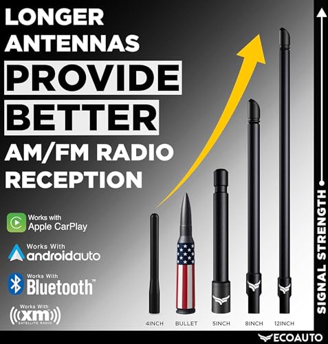 Image of EcoAuto Antenna Replacement for Dodge RAM & Ford F150 F250 F350 Super Duty Ford Raptor Bronco Trucks - Anti-Theft Design - Short Replacement Antenna 1990 - Current (American Flag)