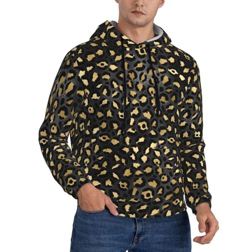 Hoodies For Men - Gold Black Leopard Print Long Sleeve Casual Men'S Hoodies & Sweatshirts Pullover With Pocket