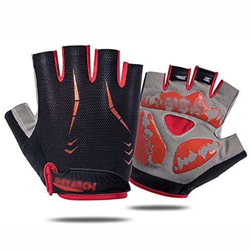 Mountain Bike Gloves Cycling Gloves Half Finger Bicycle Gloves Silica Gel Shock-Absorbing Motorcycle Mountain Biking Glove for Men/Women Sports Gloves for Men Women (Color : Red, Size : Large)