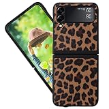 CCSmall Case for Samsung Galaxy Z Flip 3,Luxury Leopard Print PU Leather Phone Cover Slim Fashion De